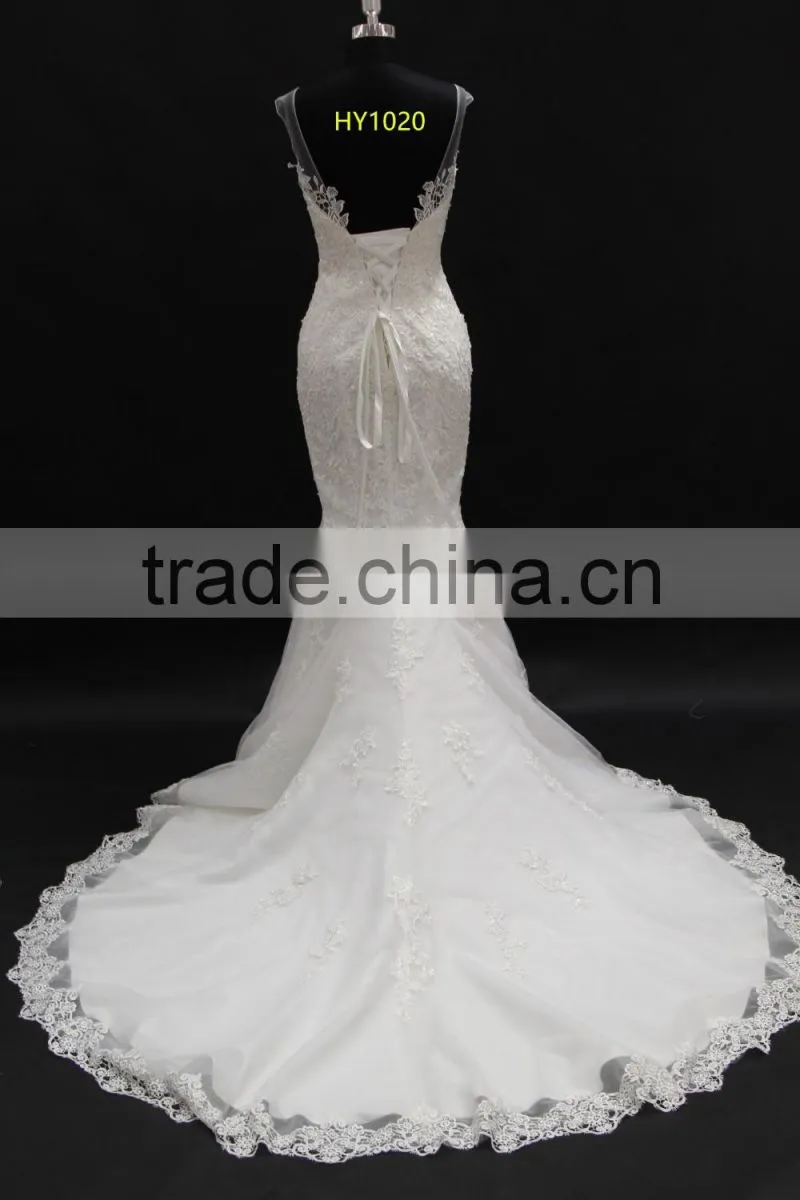 Real factory product! Venice lace flower with delicated beading mermaid wedding dress