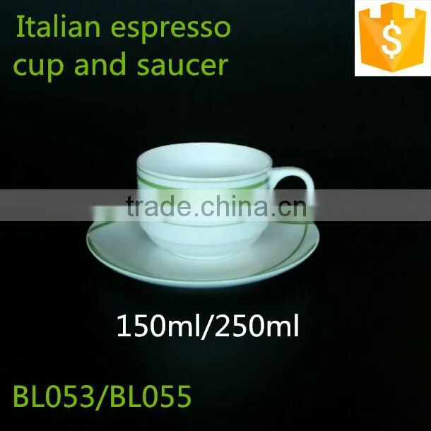 150ml Italian Espresso Coffee Cup with Saucer 250ml Round Shape Green Color Ceramic Bone China Cup With Saucer