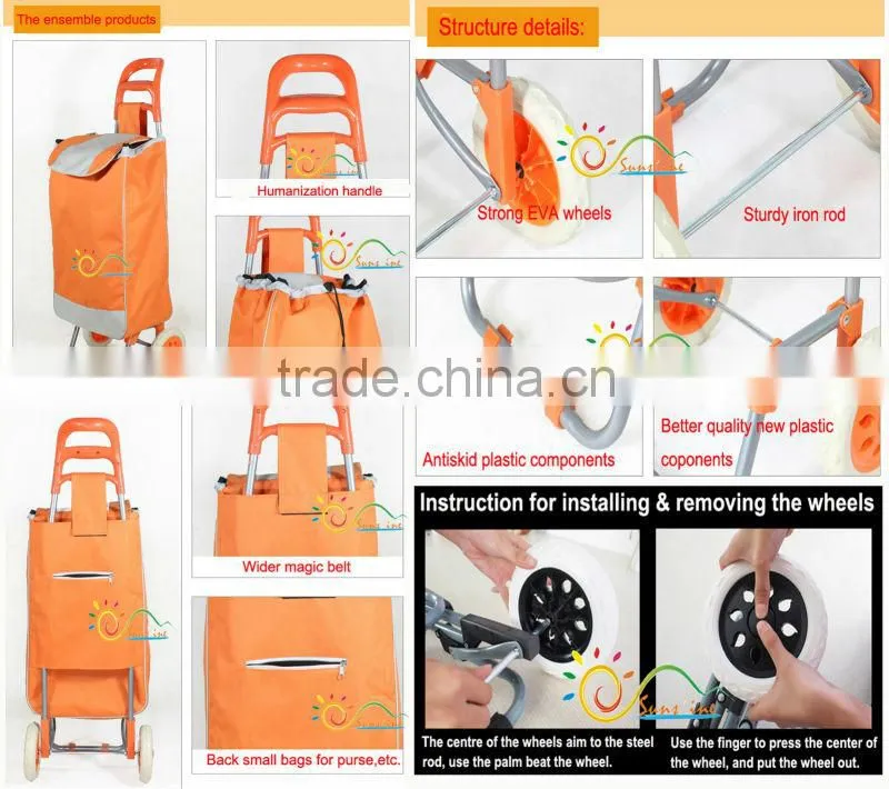 Foldable shopping trolley cart large capacity vegetable shopping trolley bag