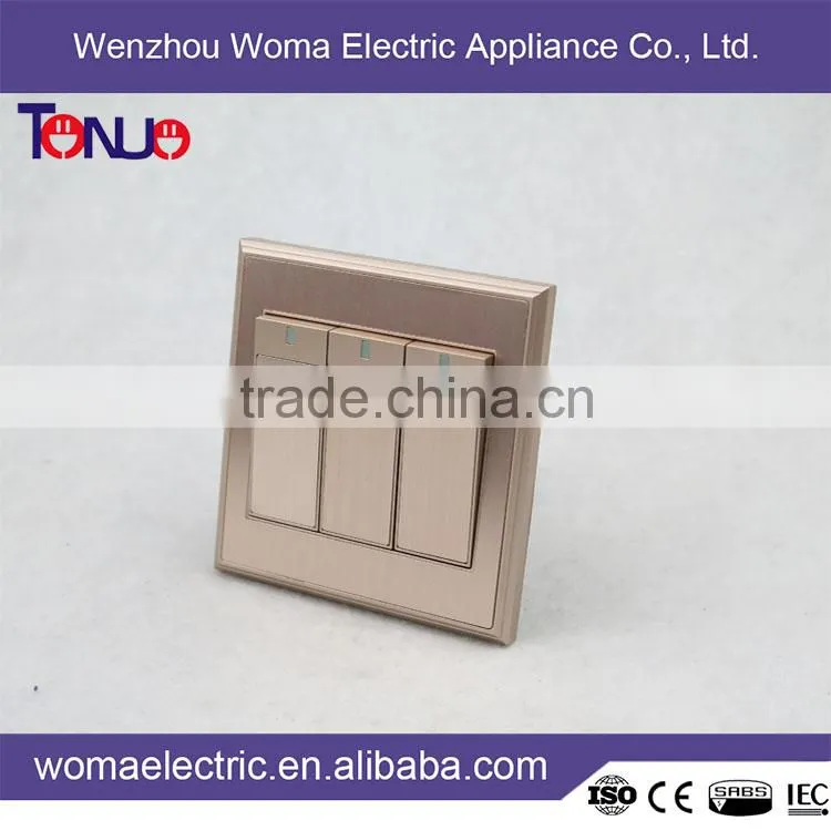 Brown color 3 gang 2 way wall switch for Saudi Arabia market