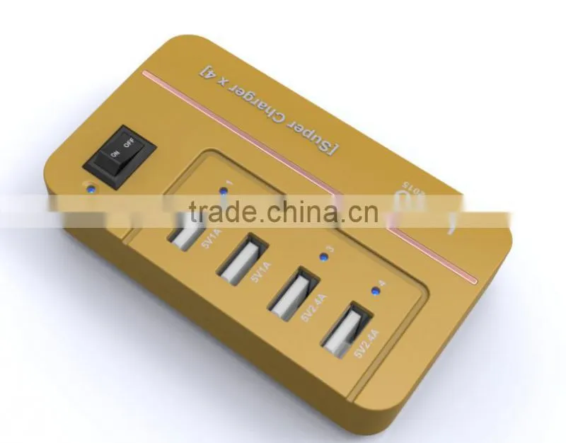 2015 NEW 20W 5V4A 4 Ports High Speed Desktop USB Wall and Travel Charger with Power IQ Technology(White)