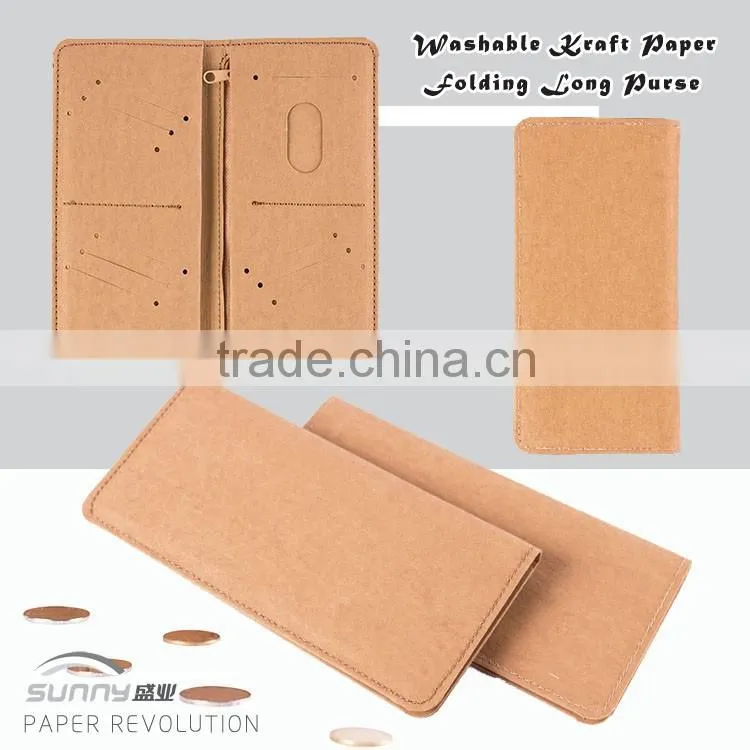 Anti-tearing Washable Kraft Paper Folding Long Wallet With Zipper