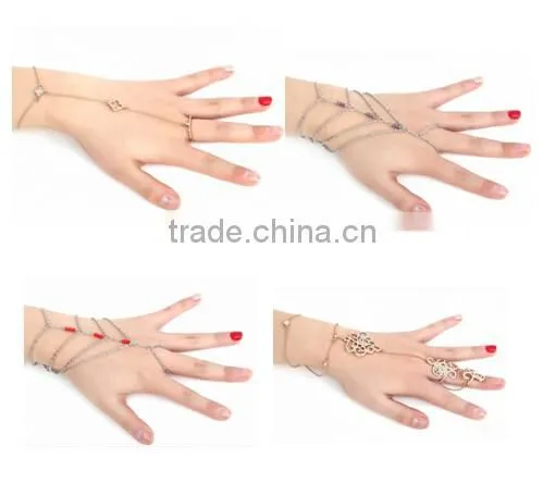 Luxury Slave Multi Gold Chain Link Interweave Finger Ring Bracelet Hand Harness