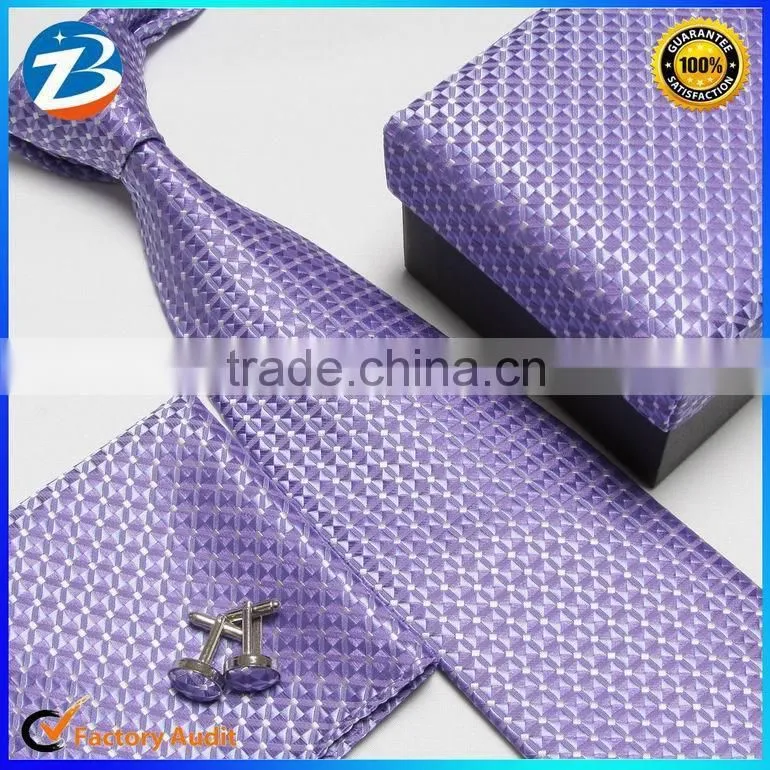 New Designer Checkered Microfiber Necktie Hanky Cufflinks Sets for Men