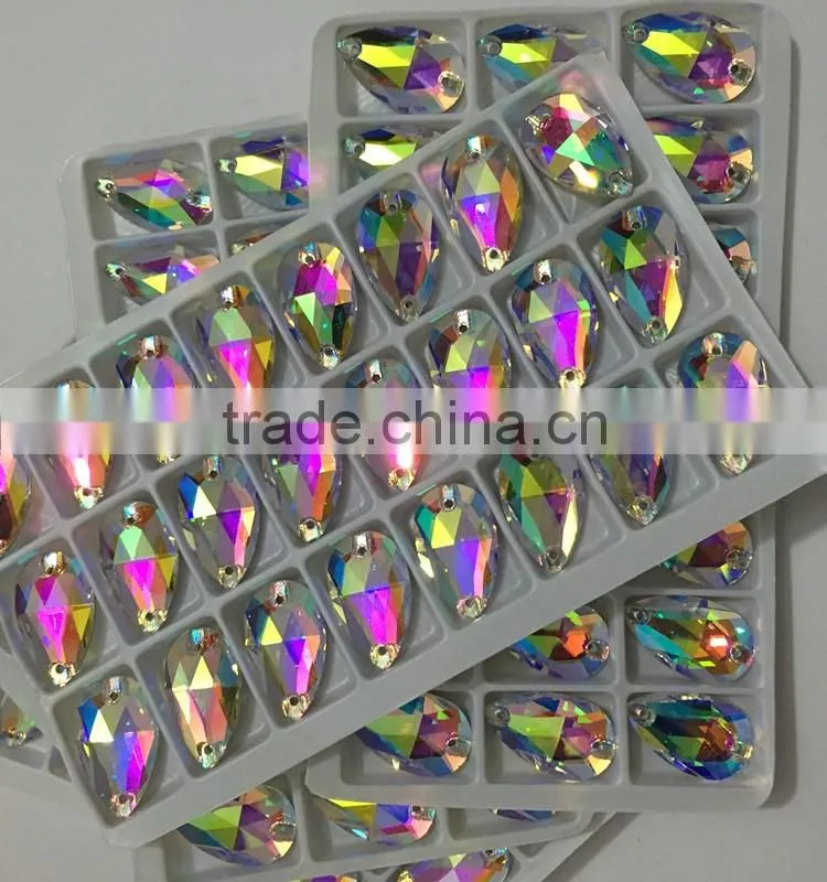 13x22mm crystal AB teardrop shaped glass beads with hole for stitching to clothing