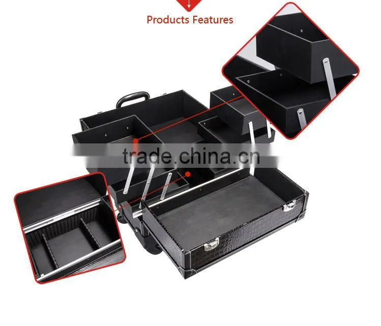 Factory Supply Pvc Black Crocodile Artist Carry Cosmetic Case