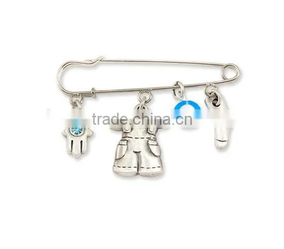 Baby Boy Newborn Gift carriage pin Hamsa Evil Eye Protect elements Gemstone crystal Silver Jewelry