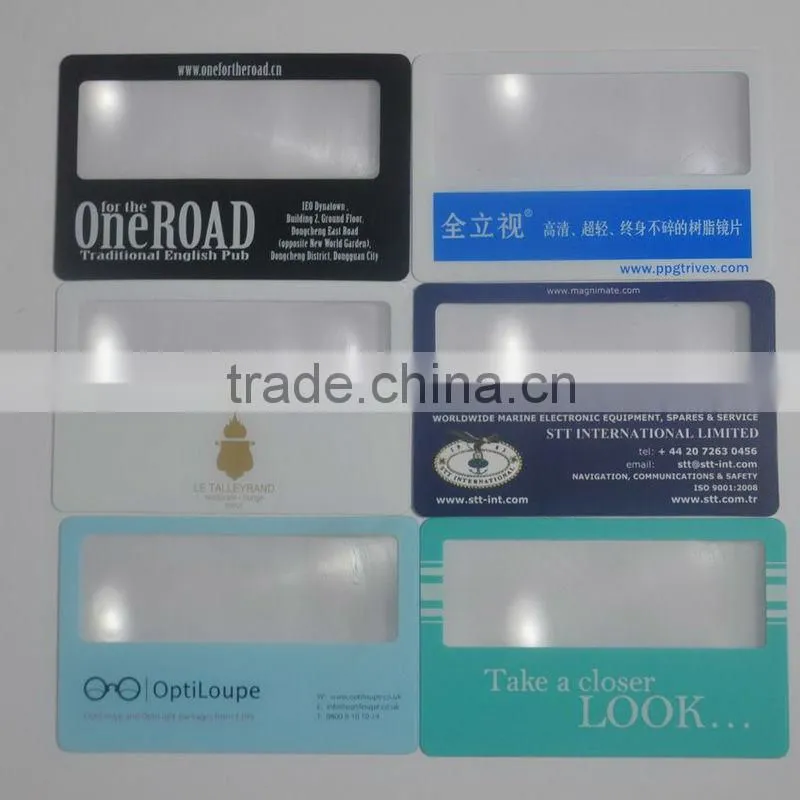 Promotional Business card pvc magnifier , pvc magnifier bookmark , magnifying glass business cards