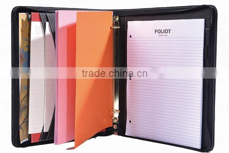 hot sale conference folder with 3 ring binder/leather document folder