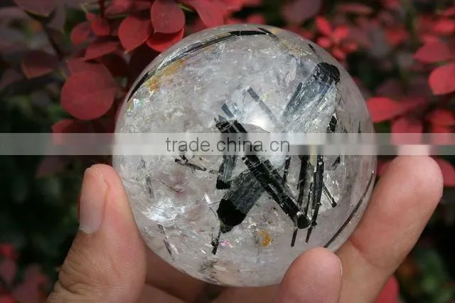 59mm(2.3") black Tourmaline Quartz Sphere, Crystal Ball Language Option French