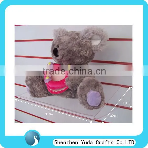 New acrylic slatwall shelf for toys display, clear wall display shelves