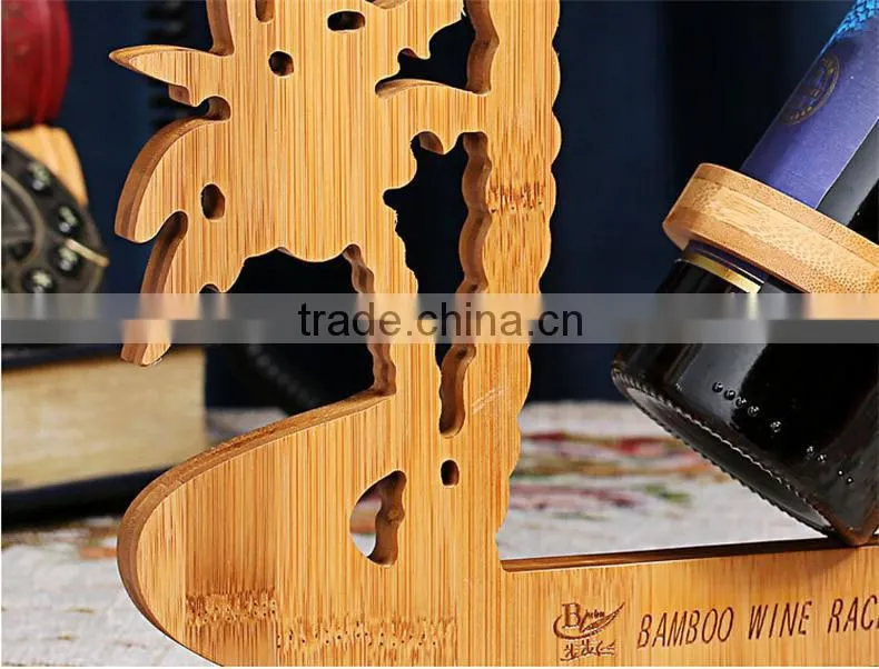 WR014/100% Bamboo Material Chinese Style Hot Sale Coco Shaped Folding Bamboo Wine Rack