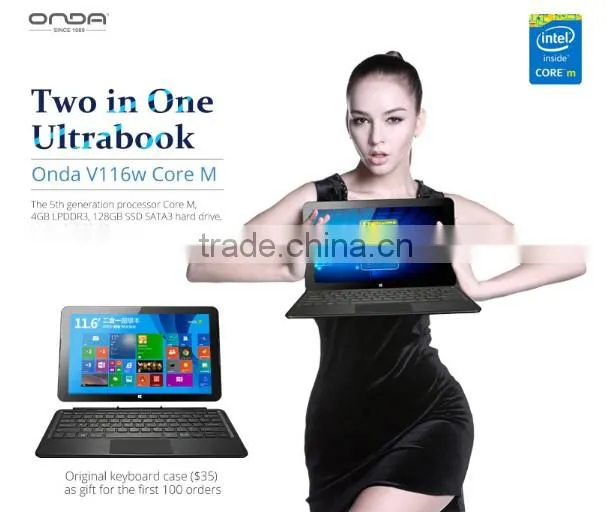 Onda V116w Core M 11.6 inch Intel 5Y10c Tablet PC Laptop 4GB LPDDR3 128GB SSD Win 8 OGS Screen USB 3.0
