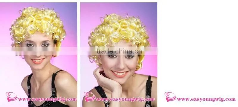 Yellow color cheap synthetic hair soccer wigs, football fans wigs