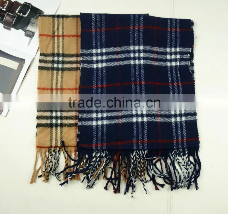 Fall 2013 fashion unisex plaid cashmere feel 100%polyester scarf