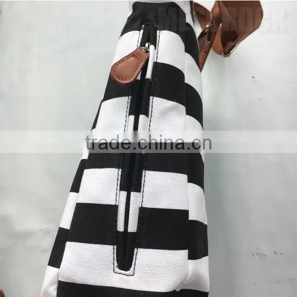 Black & White Stripe Cushioned Canvas Diaper Bag Mummy Bag Baby Diaper Bag
