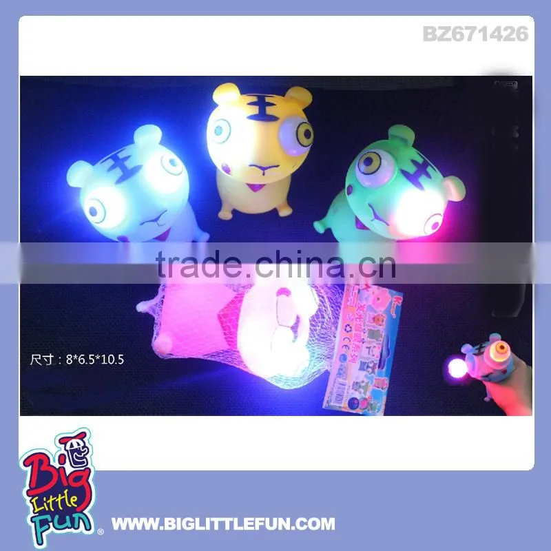 Eye pop squeeze toy rubber cow with light and BB sound