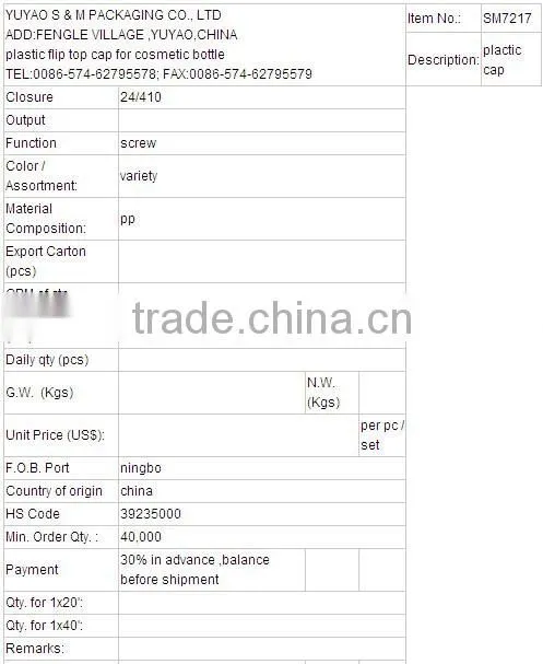 SM7217 2015 Pharmaceutical Cosmetic Lotion Liquid Bottle Container Closure Press plastic flip top cap