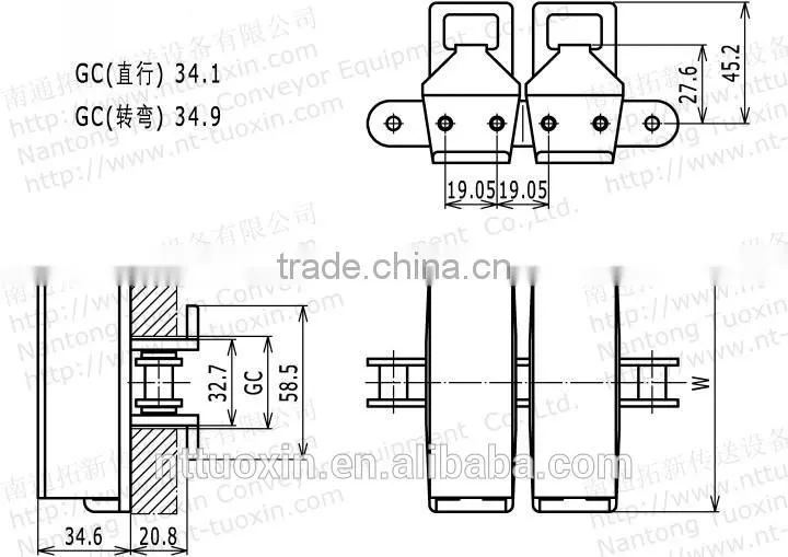 Side Flexing: Closed Gripper Plastic TAB conveyor chains 1873TAB GD