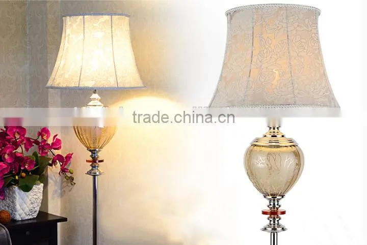 Flower pattern artistic glass floor lamp with white color flower fabric lampshade
