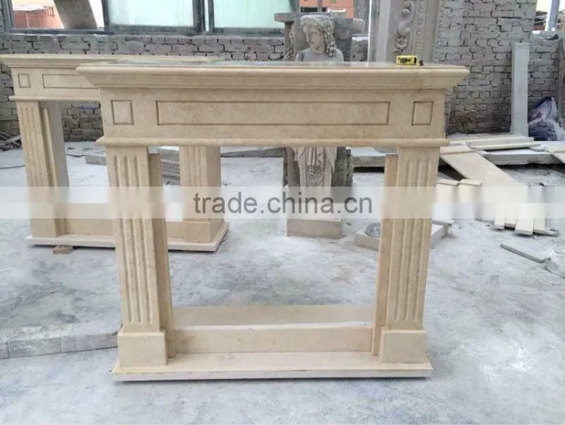 Hand carved beige marble fireplace mantel