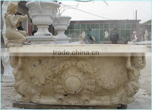 Hand Carved Oval Stone Bathtub with Lady Statue