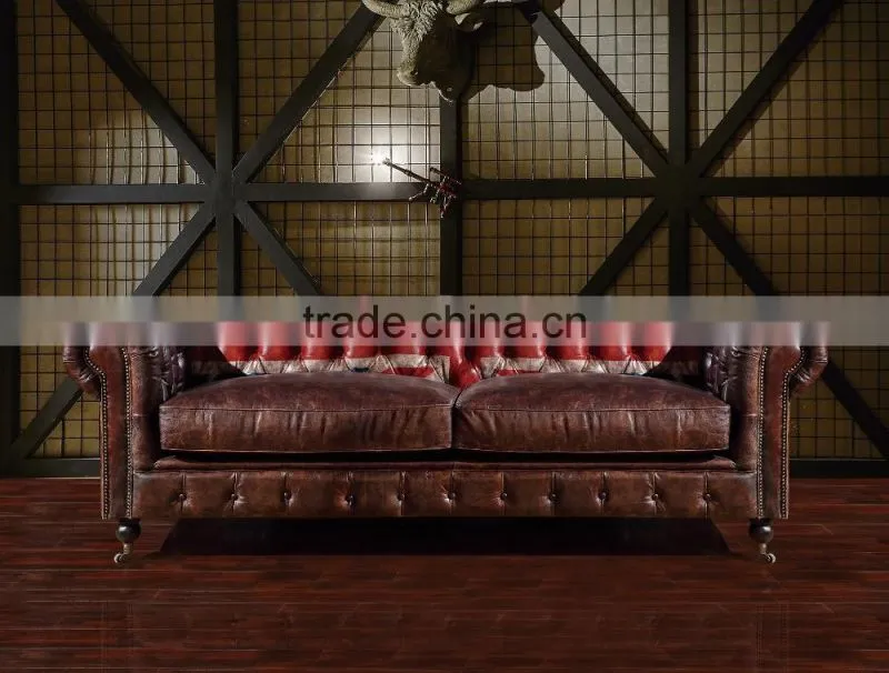 2016 newest high quality vintage retro style top grain leather sofa S120#