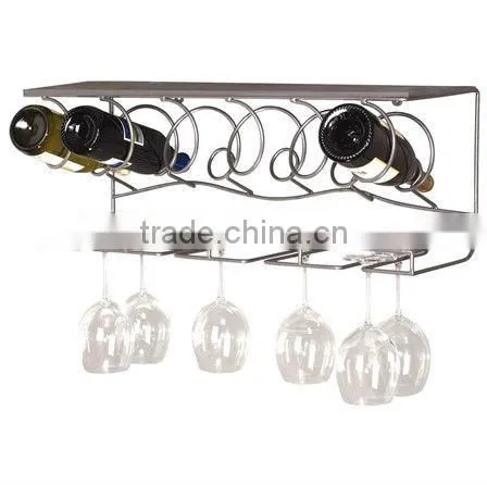Wine Bar 8 Bottle Wall Rack with wine glasses rack