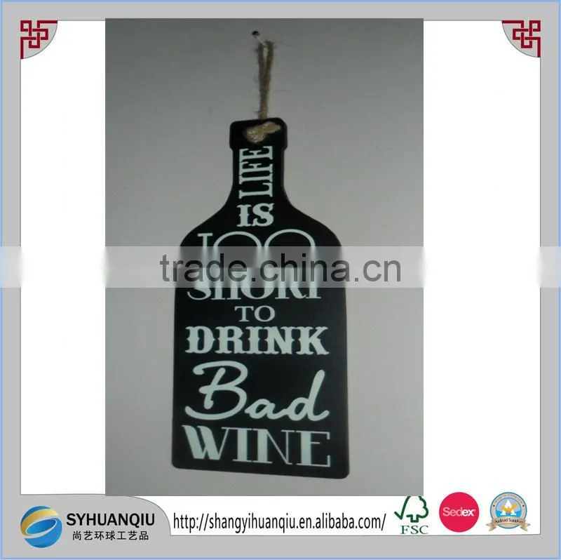 SHABBY CHIC CHALKBOARD / BLACKBOARD STYLE WINE BOTTLE HANGING PLAQUE / SIGN