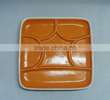 triangle white ceramic divided dinner plate