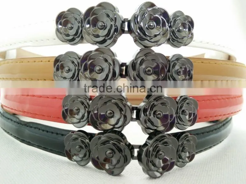 Wholesale adjustable flower pattern buckle sex women lady thin PU waist belt