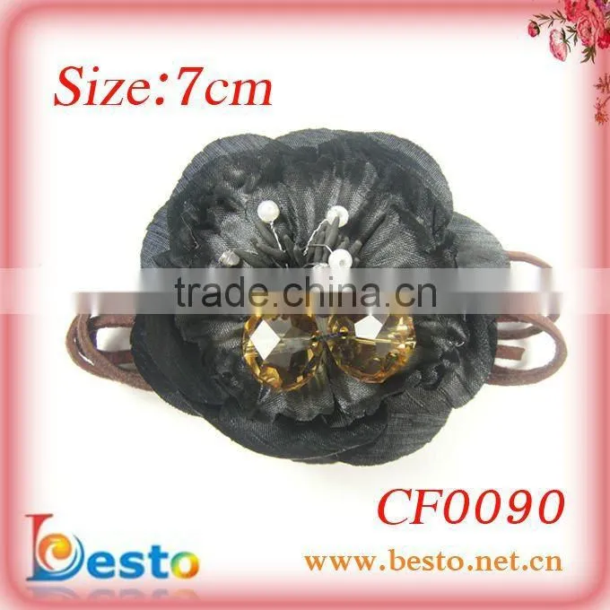 CF0090 Beautiful ladies black bead make fabric brooches