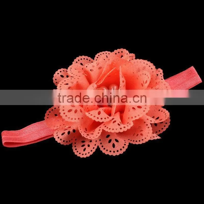 handmade fabric flower headband with pearl center for kids hair accessories