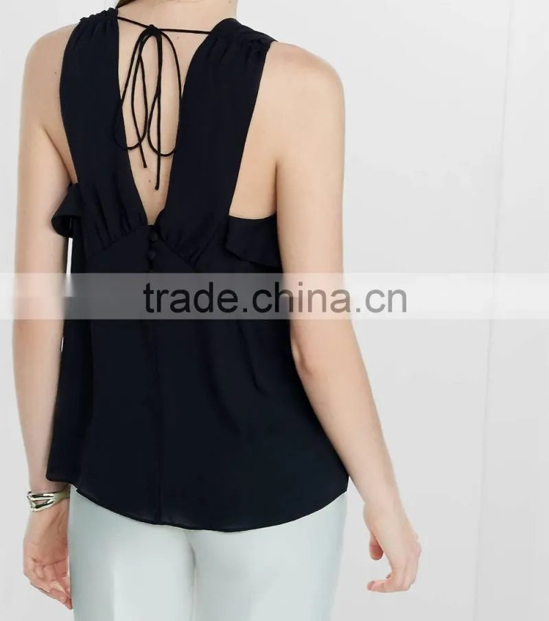 2016 Fashion Flowy Ruffle Tie Back Tank HST8029