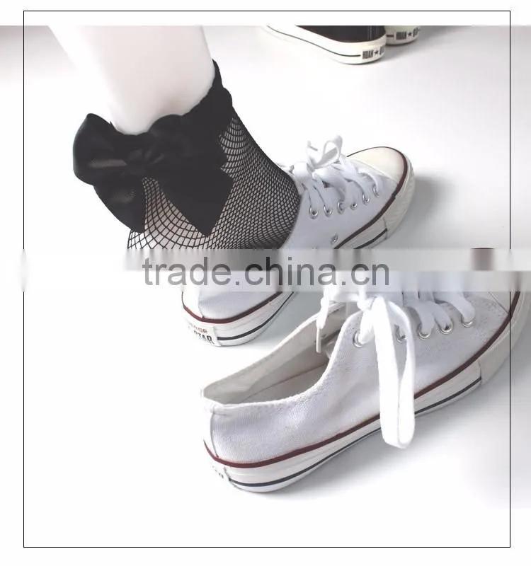 High Quality Fashion New Arrival Women Sexy Fishnet Socks/ fishnet socks with colorful bow tie