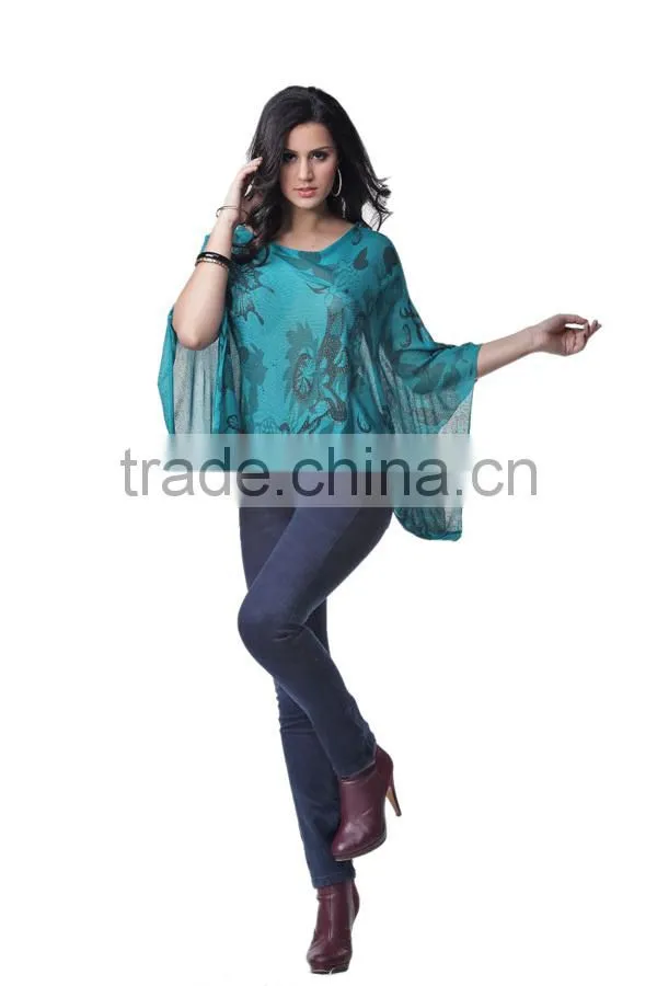 2014 New Arrival Batwing Sleeve Women Chiffon Blouse Lady Top