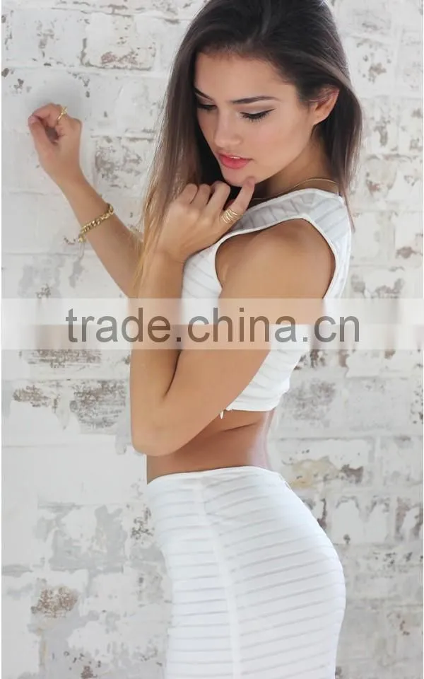 Two piece sets 2016 fashion white crop top and bodycon skirt Lancai fashion designs