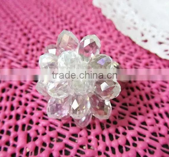 fashion pink burst flower rings, crystal ball bead rings, new products for 2013
