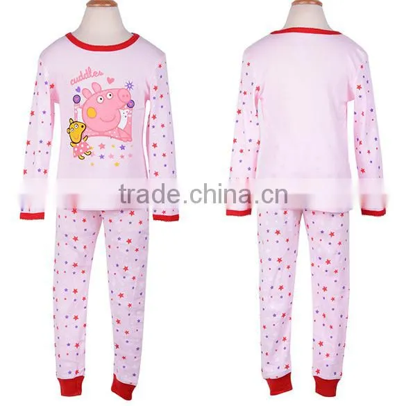 New Pink Cartoon Pig Printing children's Baby Girls long sleeve Pajamas Sleepwears Suits SV004461