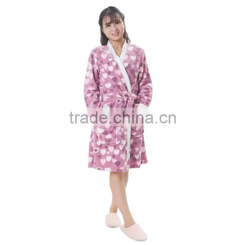 Lovely Printed Micro Fleece Bathrobe,Ladies Fleece Bath Robe