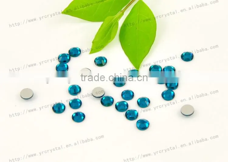 Round shape blue zircon color silver base crystal rhinestones flat back glass beads