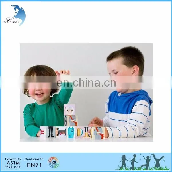 Diy combination colorful print puzzle games wooden block for kids