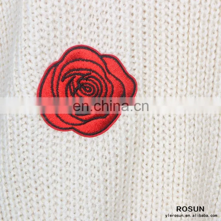 Custom clothing manufacturers Wholesale price latest design flower pattern sweater as cheap girls top with embroidery patch