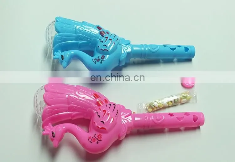 Peacock shape flash stick candy plastic toy container