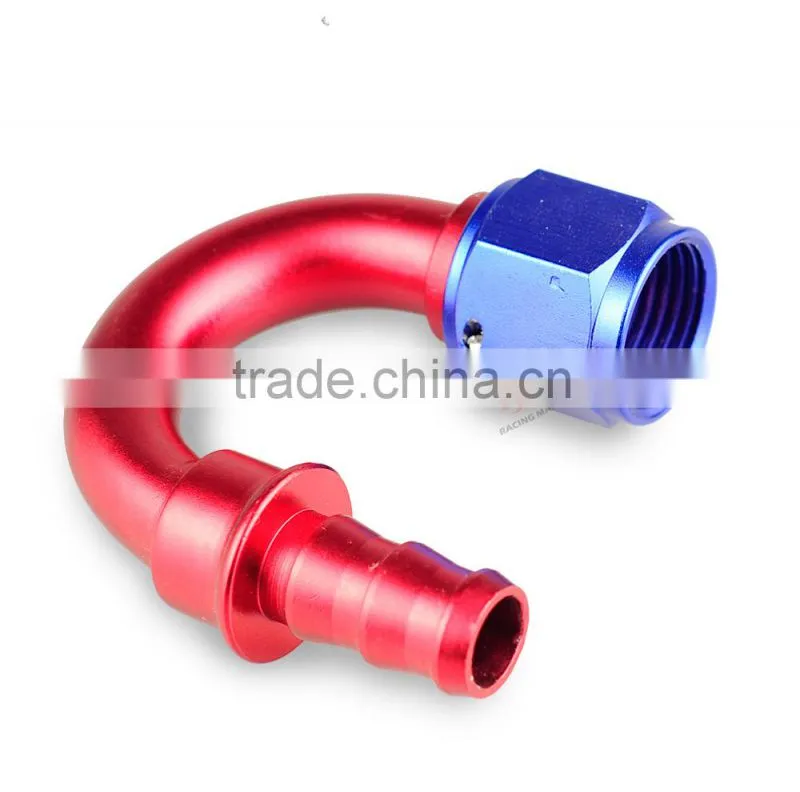 Interchangeable Iso9000 Wholesale Aluminum Oil Cooler Hose Fitting 180 Degree Push On End blue and red 10-180-04