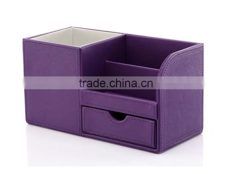 Pu Faux Leather tidy tray pen pot desk orgainser hot sell brush pot multifunction PU leather pen desk organizer