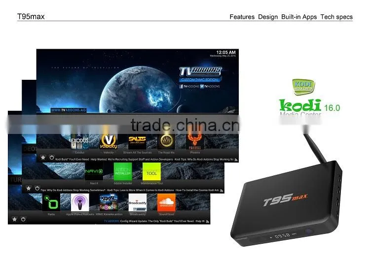 T95MAX 1000M network kodi 16.0 2G ROM 16G RAM miracast android5.1 tv box with wifi antenna