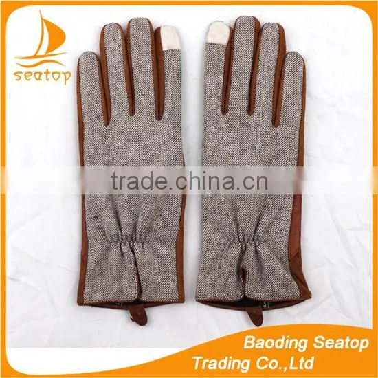 women and ladies sheep suede and Houndstooth fabric touch screen gloves
