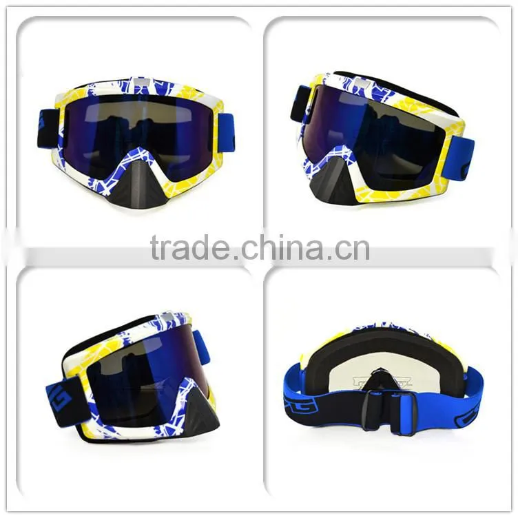 BJ-MG-013A Manufacturer Adult Reflective Yellow & Blue Frame motorcycle motocross goggles