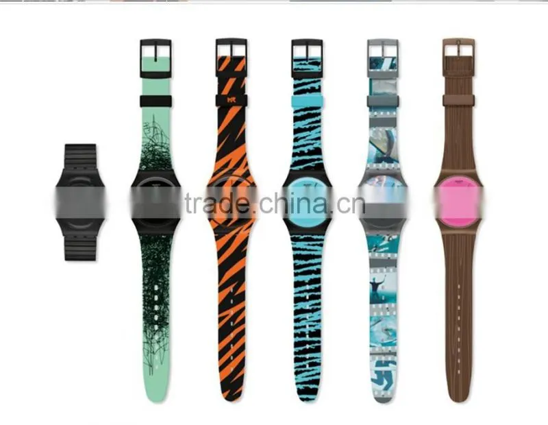fashion PVC band plastic watch for promotion plastic ladies watch custom printed strap womens full printed plastic watch
